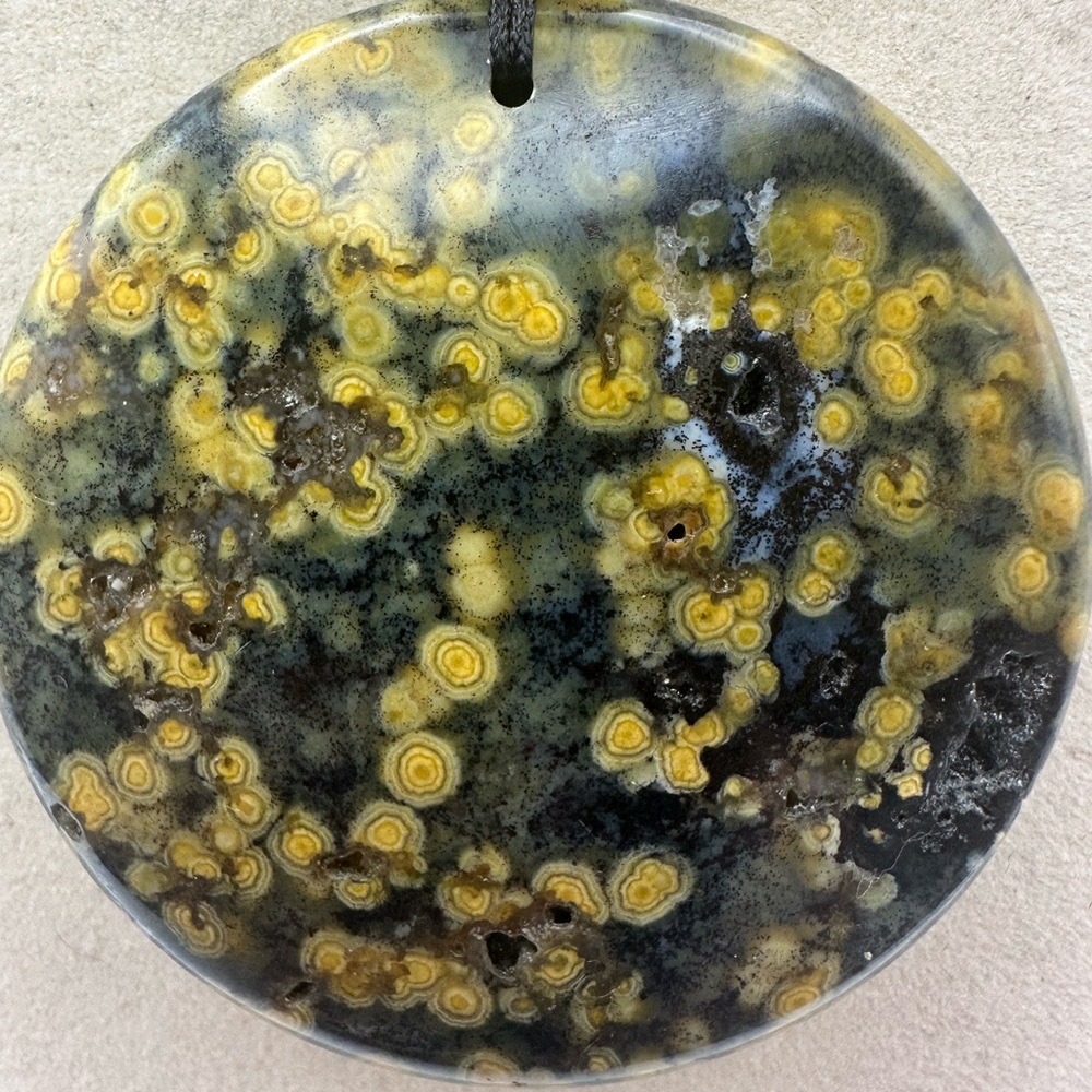 Large Round Ocean Jasper Pendant Necklace with Mookaite Jasper and Onyx on Rope - Picture 6 of 14